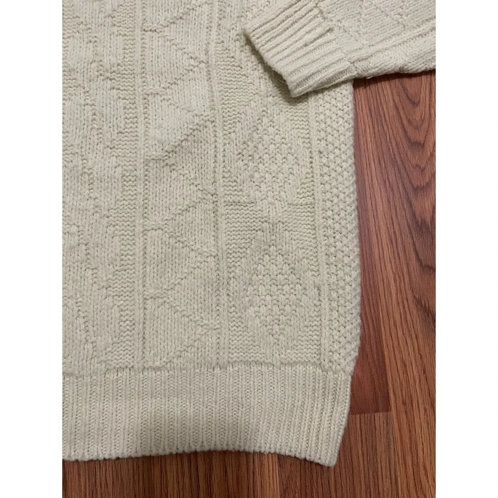 Lahmar Sweater Mens Small Fisherman Knit Cream Aran Cable Wool Blend